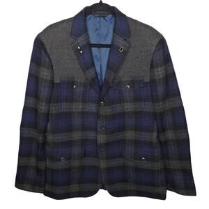 Banana Republic Modern Slim Plaid Wool 4-Pocket Blazer Chore Elbow Patches 42R
